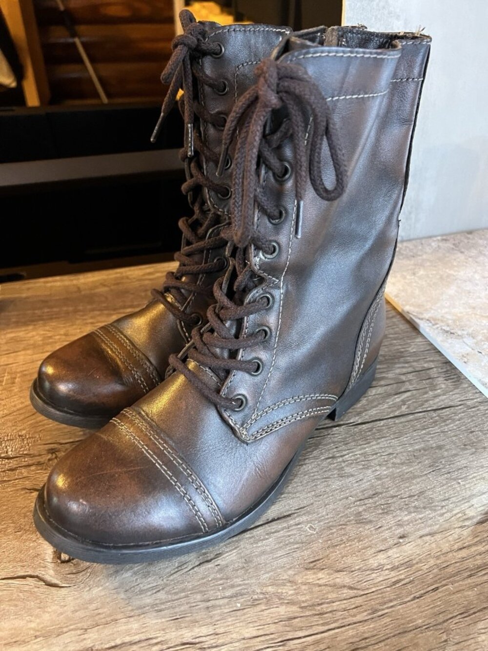 Steve Madden Troopa Women’s 9.5 Brown Leather Lace Up Combat Ankle Boots